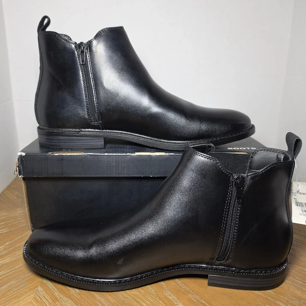 J. Ferrar Blake Mens Chelsea Boots Black Size 12M Side Zip Memory Foam New